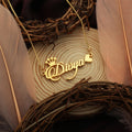 Bold Angular Script Custom Name Necklace – Personalized Crown Name Pendant