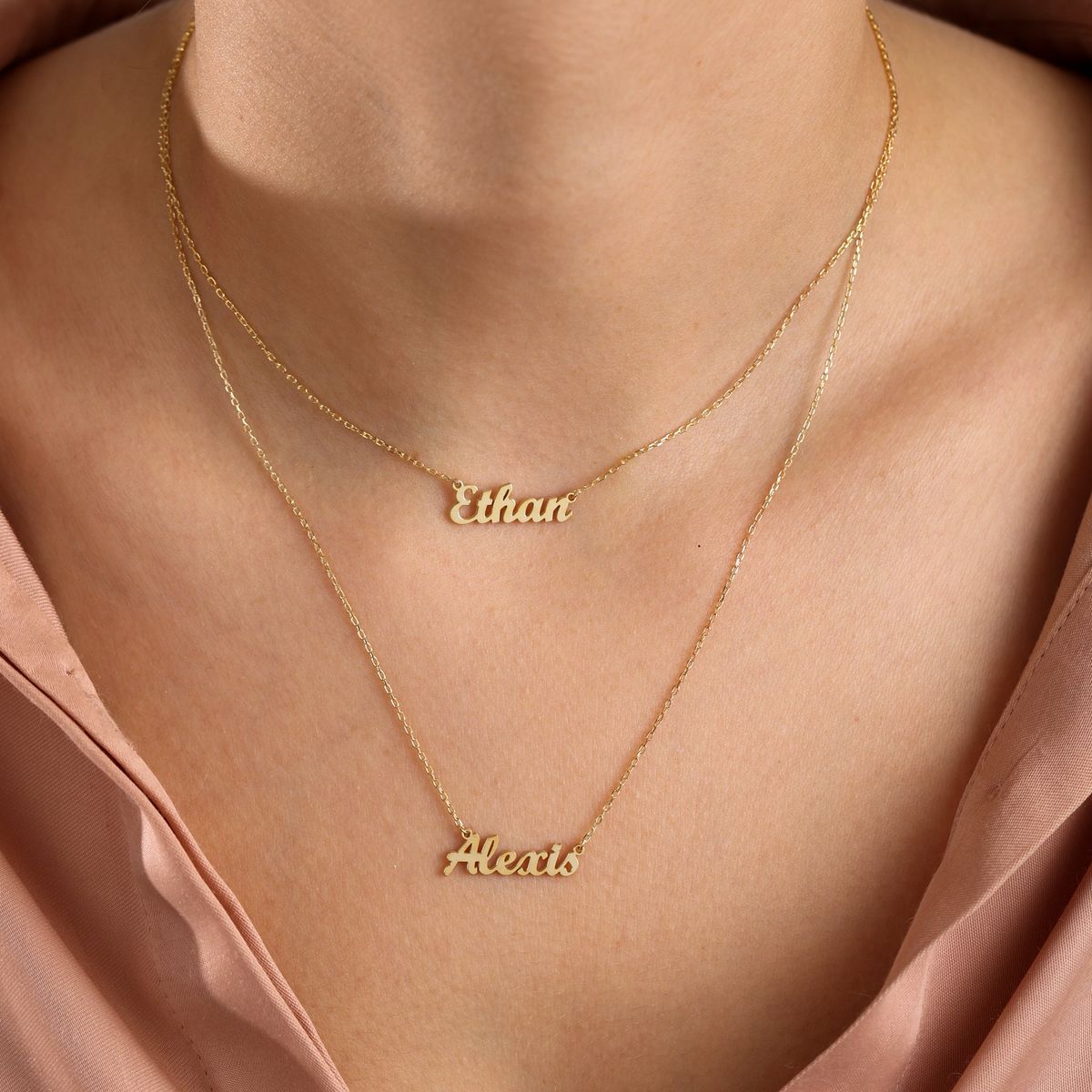 Double Layer Name Necklace – Personalized Two Layer Name Pendant